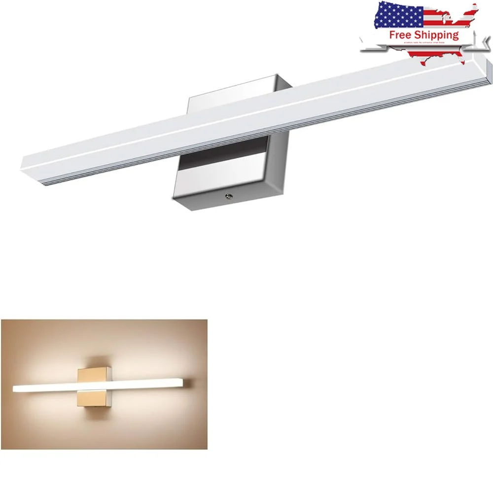 12W LED 화장대 조명 직사각형 튜브 욕실 침실 조명기구 자연 백색 아크릴 크롬 현대 디자인 IP44 방수