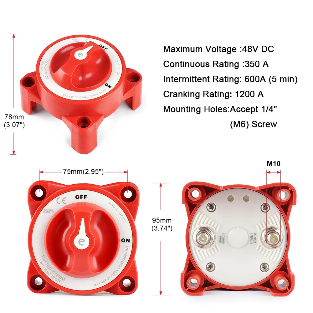 48V DC 350A On Off Battery Disconnect Switch Isolator Rotary Switch Single Circuit For Marine Boat Truck RV Camper Accessories