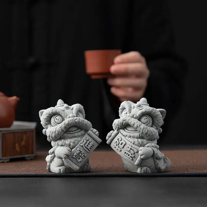 Stone Lion Pair Tea Pet Lucky Fortune Awakening Lion Home Desktop Tea Play Decoration