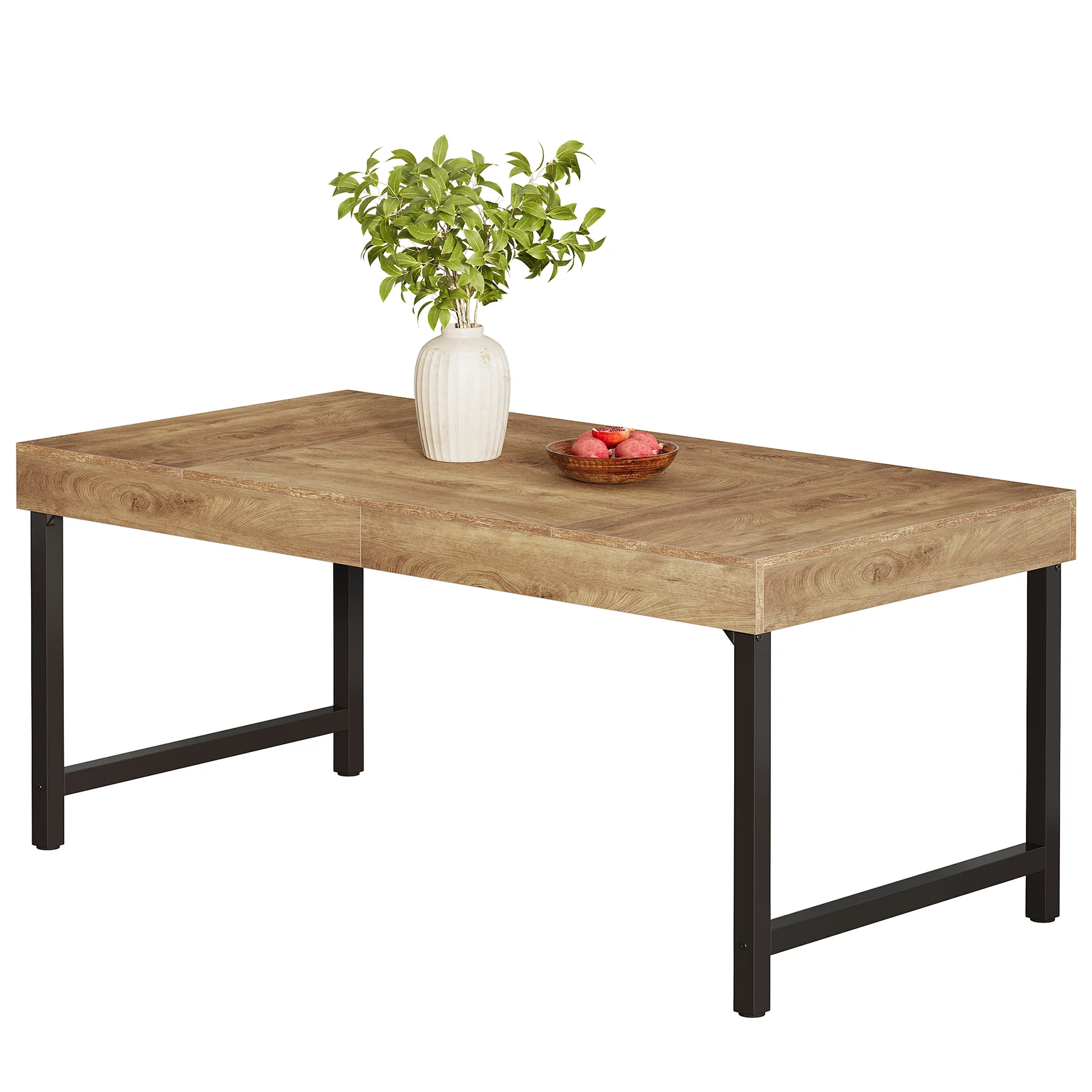 LITTLE TREE 55 inch landelijke eettafel voor 4-6 personen, industriële rechthoekige keukentafel met metalen poten - afbeelding 2
