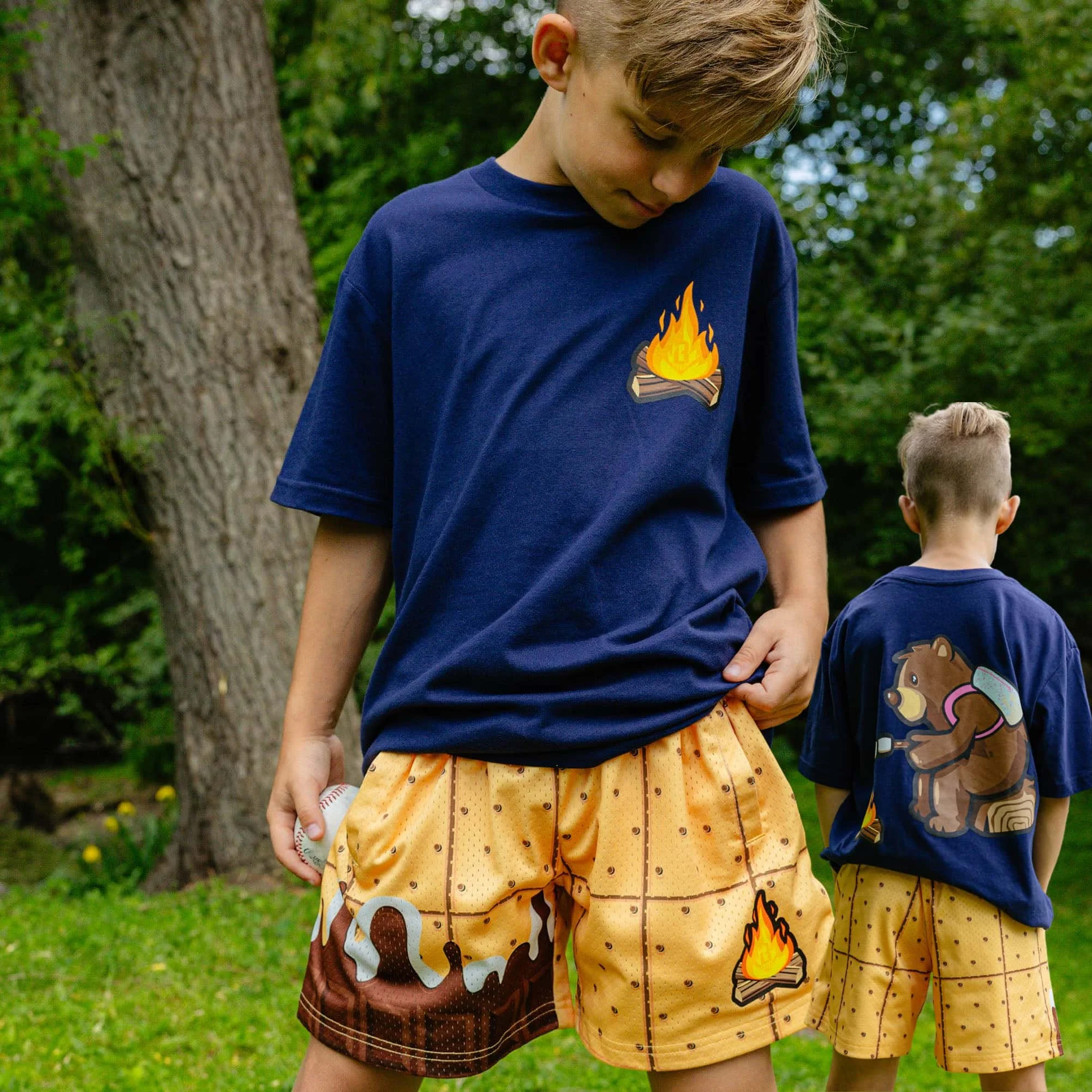 Conjunto de Camiseta y Pantalones Cortos para Niños, Diseño de Verano 2026, Baseball Life 101 Bonfire, para Deportes al Aire Libre, Combinación Familiar