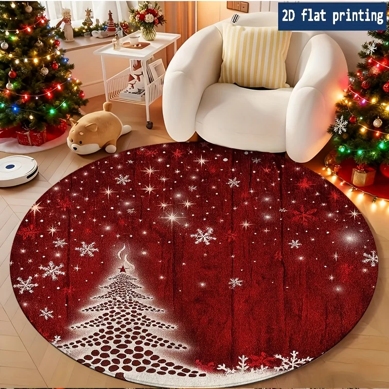 Sparkle Star Snowflake Red Xmas Round Floor Mat for Bedroom Living Room Chair Entry Decor Rug Keepsake Non Slip Floor Mat