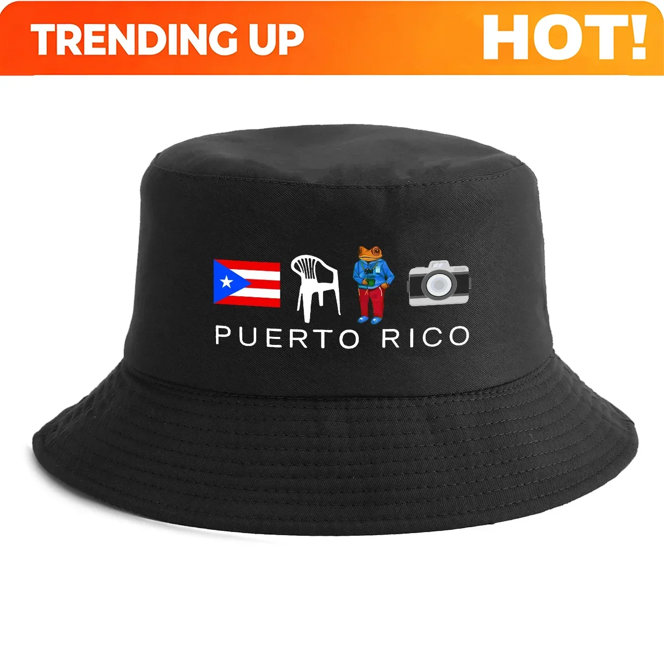 Customization Reversible Puerto Rico Print Bucket Hat Retro Fisherman Cap For Men Women Summer Outdoor Sun Protection Travel Bea