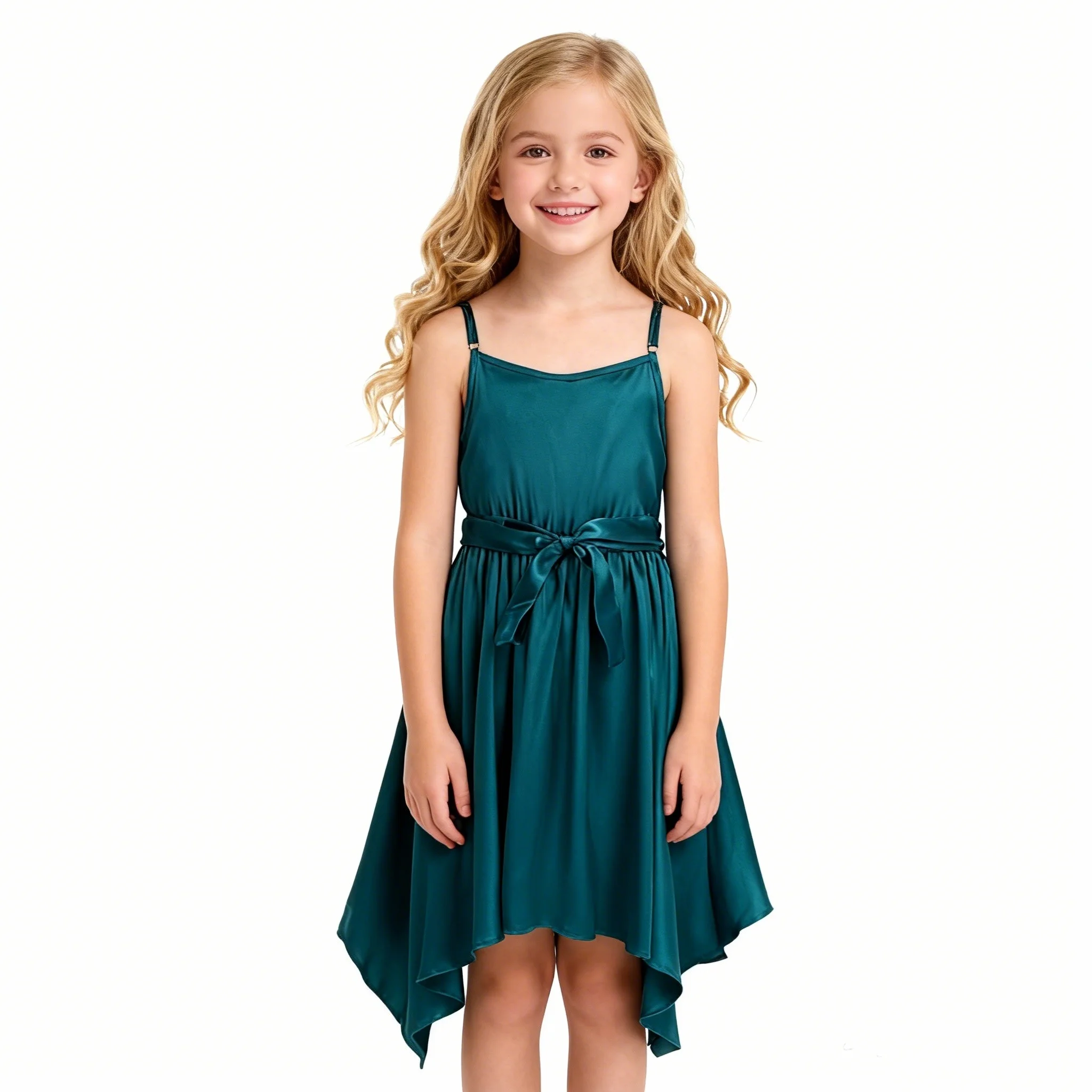 Sommer Mädchen Dünne Schulter Gurt Backless Reife Abnehmen Taille Cinching Einfarbig Casual Outdoor Unregelmäßigen Kleid