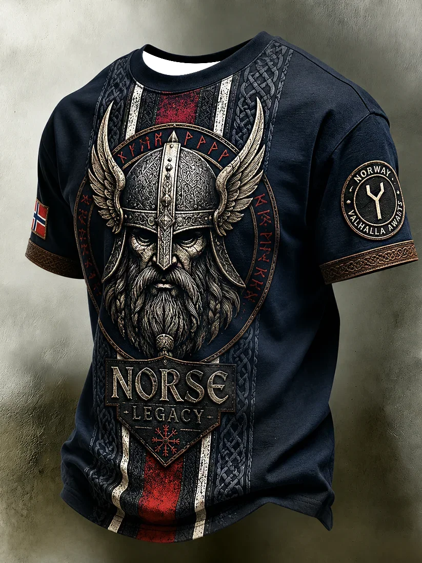 2027 Summer Outdoor Men's Football Training Shirt in Viking Style 3D Print Pattern Breathable Sports T-Shirt for Family Use Top