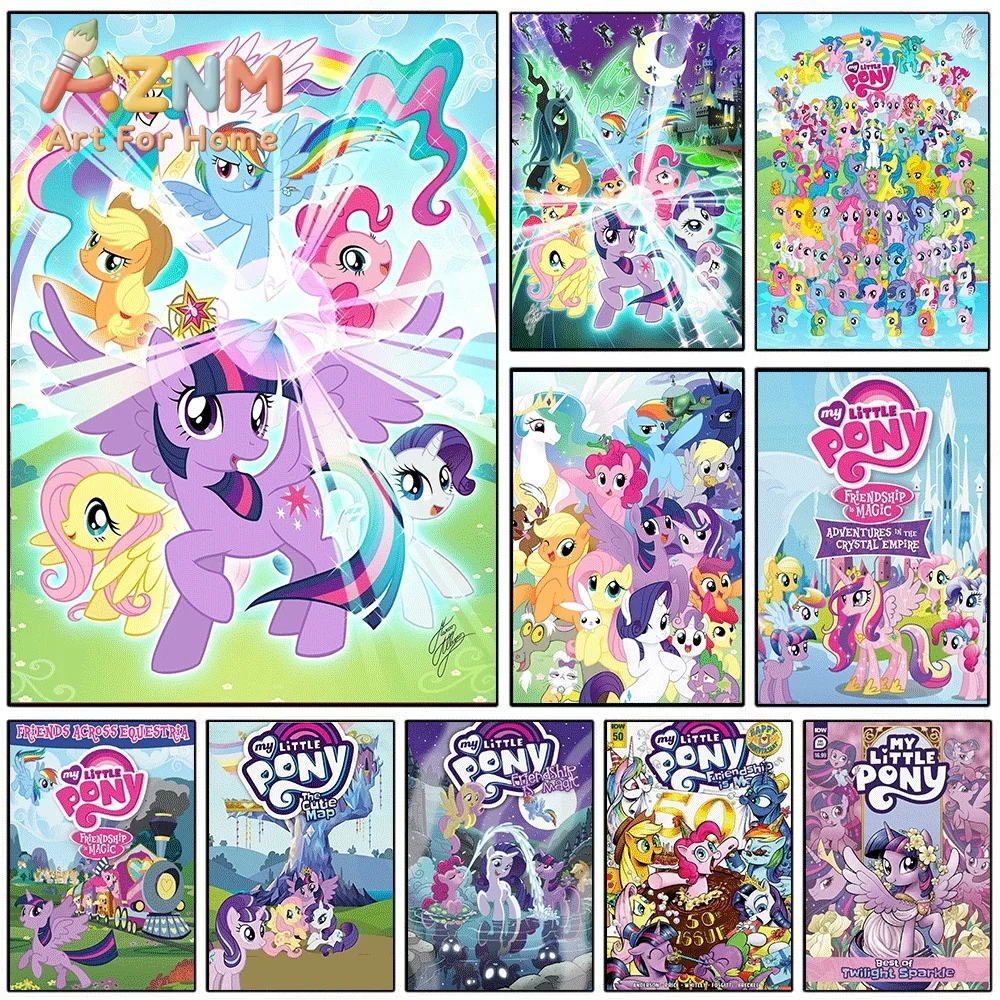 My Little Pony Twilight Sparkle Leading Group Characters Canvas Painting Unframed Cute Cartoon Pony Wall Art Poster for Girls