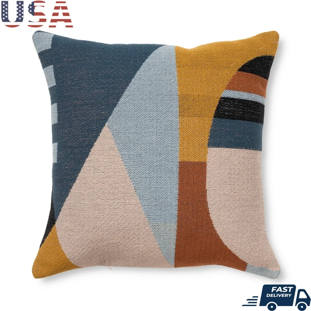 

Современная подушка с геометрическим лицом, 18-дюймовая квадратная мягкая плюшевая подушка из хлопка и полиэстера, разноцветная жаккардовая тканая подушка для чистки гостиной