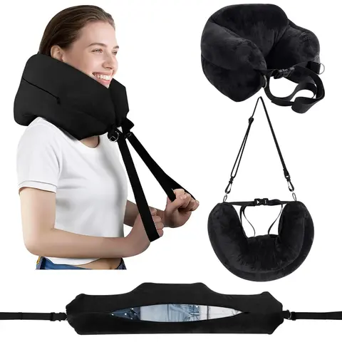 Almofada de Viagem Confortável Ajustável em Formato U para Pescoço, Lavável, Multifuncional, Portátil, com Capa para Avião