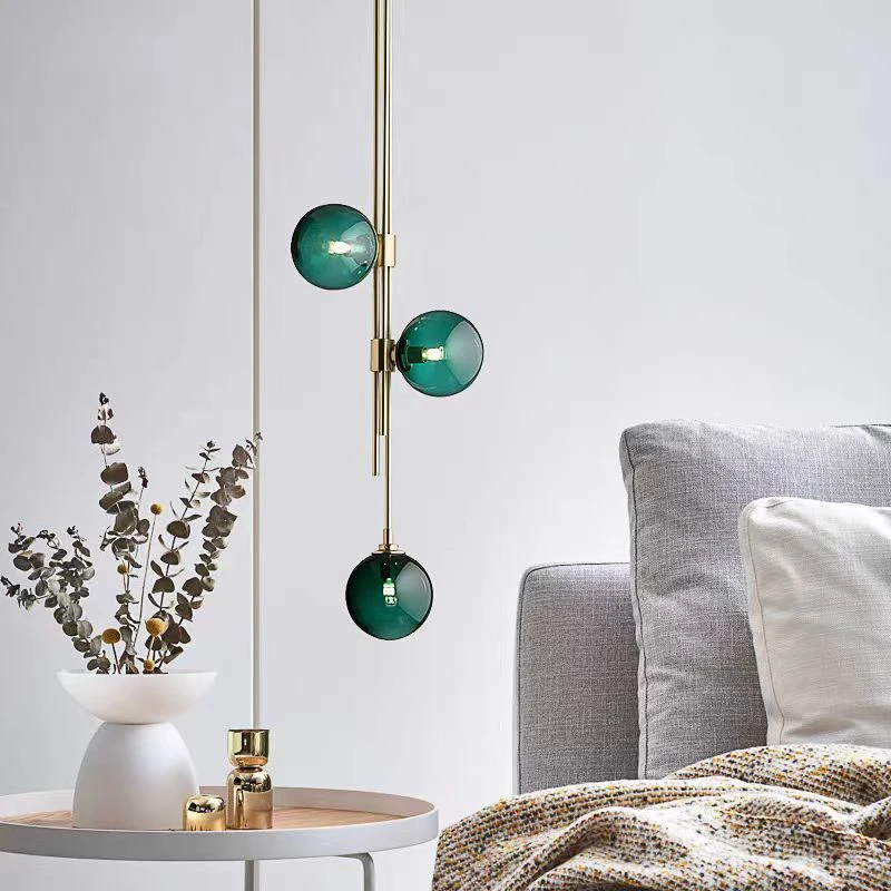 

LED Glass Ball Pendant Light Home Decor Brass Lighting Fixture Living Room Bedroom Bedside Hanging Lamps Luminaire