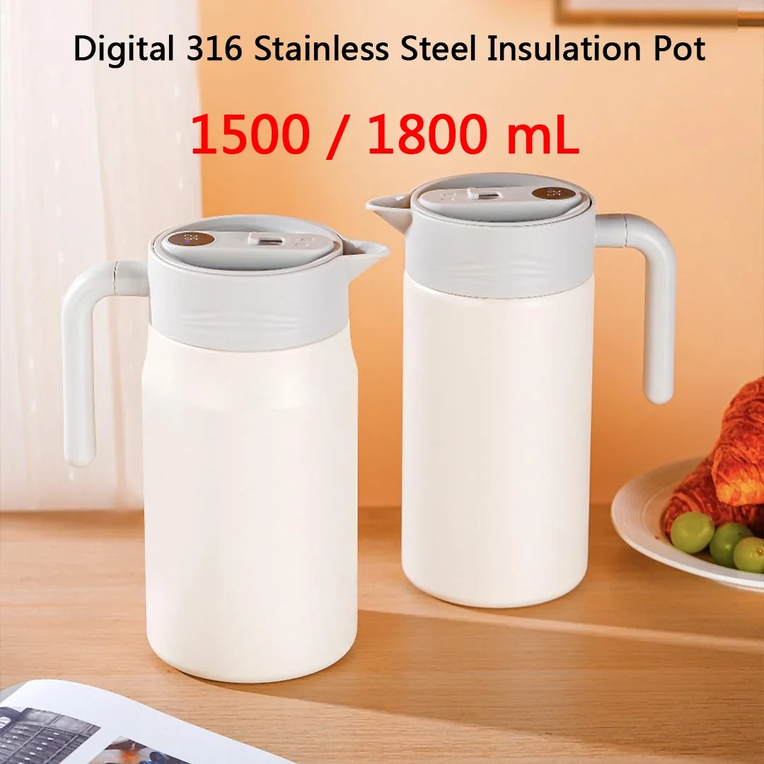 QUANGE 316 Stainless Steel Insulation Pot 1500/1800mL Smart Temperature Display Safety Lock Detachable Heat Preservation Kettle