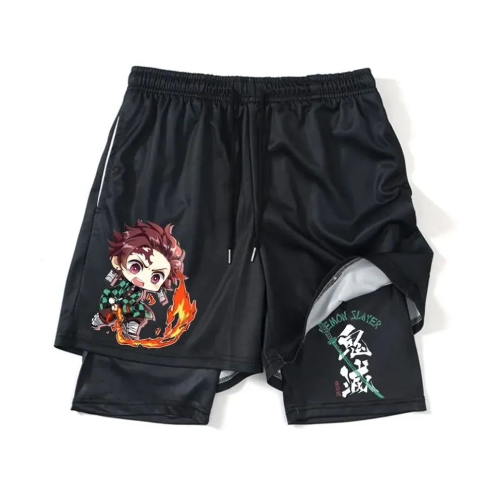 

Demon Slayer Kamado Tanjiro Harajuku Anime Print 2026 Summer New Unisex Loose Sports Breathable Quick Drying Double-layer Shorts