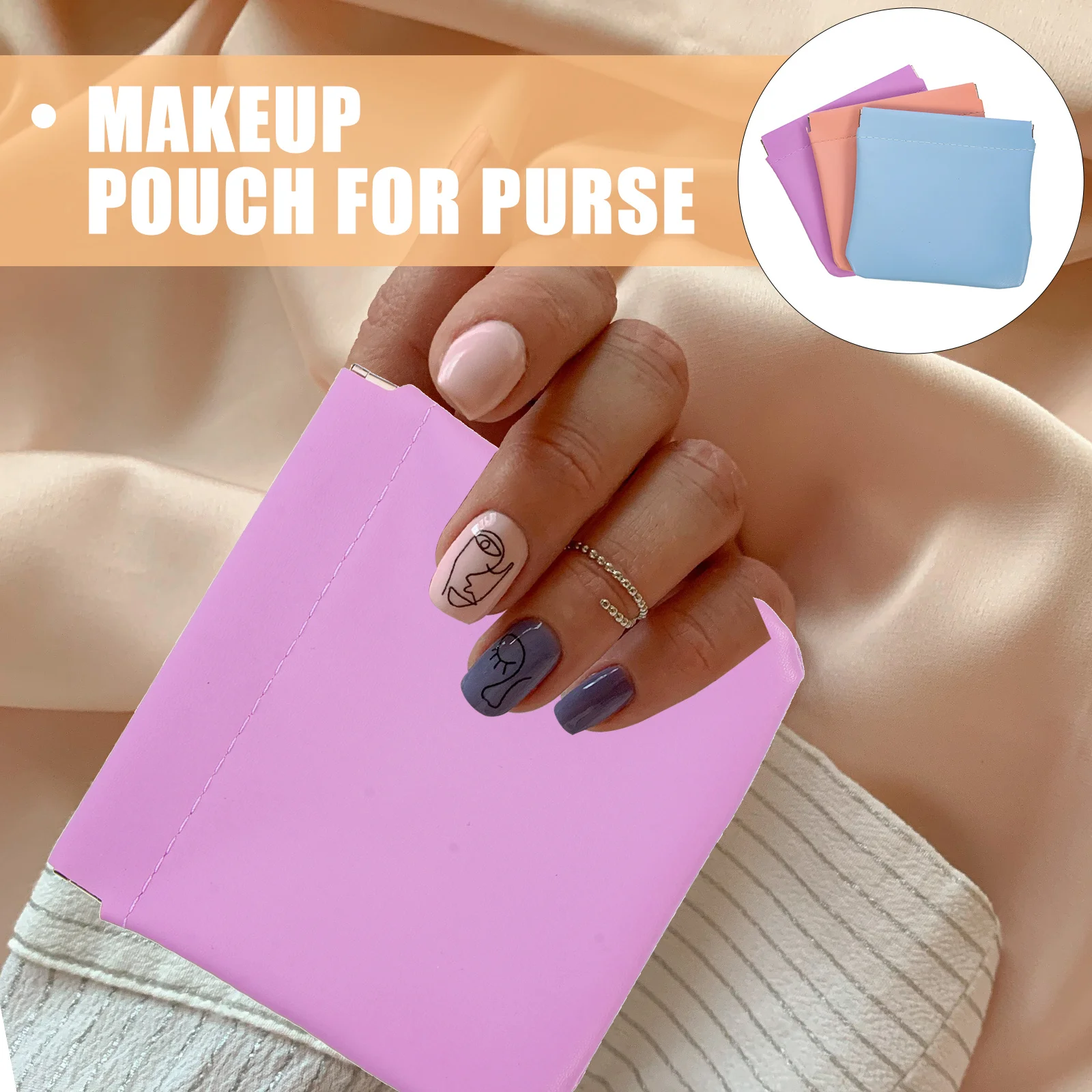 

3Pcs Mini Bag PU Small Makeup Pouch for Lipstick Coin Storage Travel Organizer Squeeze Bag