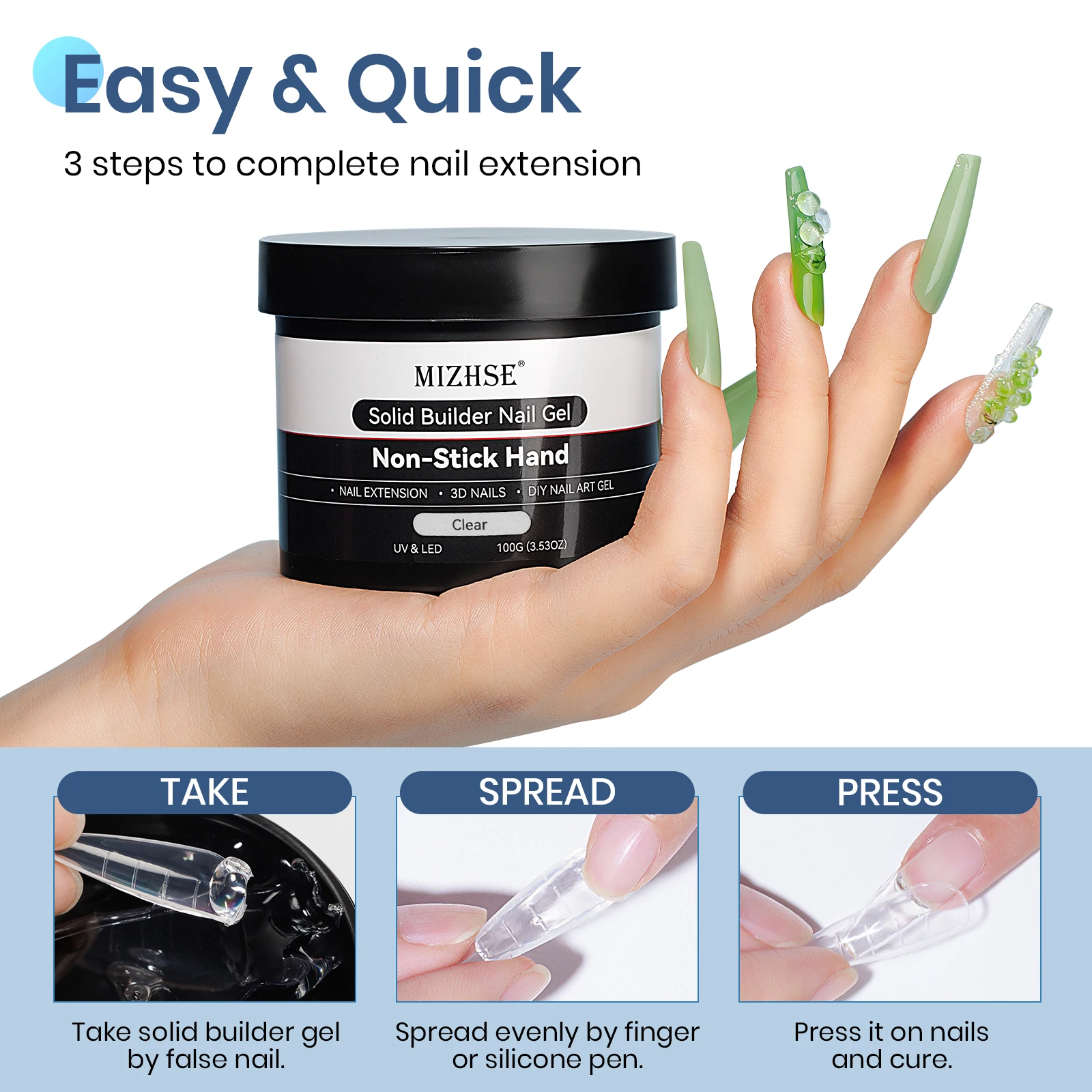 Mizhse 100g sólido construtor gel unhas conjunto fácil extensão rápida gel de unhas antiaderente mão construção uv gel kit da arte do prego cristal claro