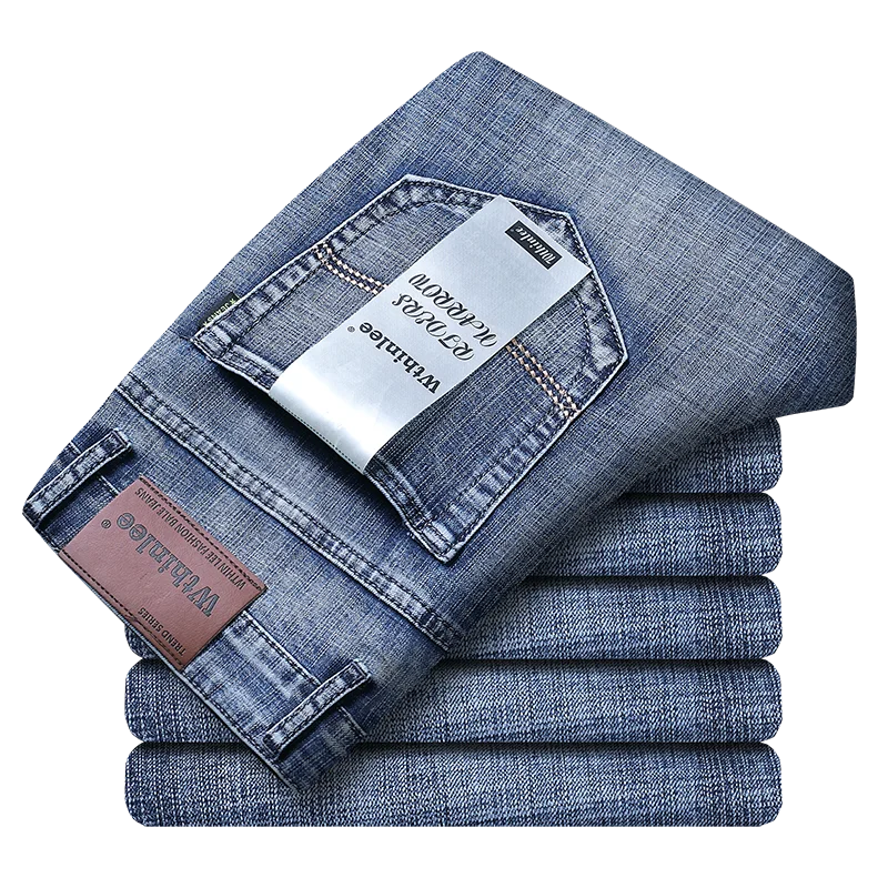 New Business Men's Jeans Casual Straight Stretch Fashion Classic Blue Grey Work Denim Trousers Male Brand Clothing Size 28-40