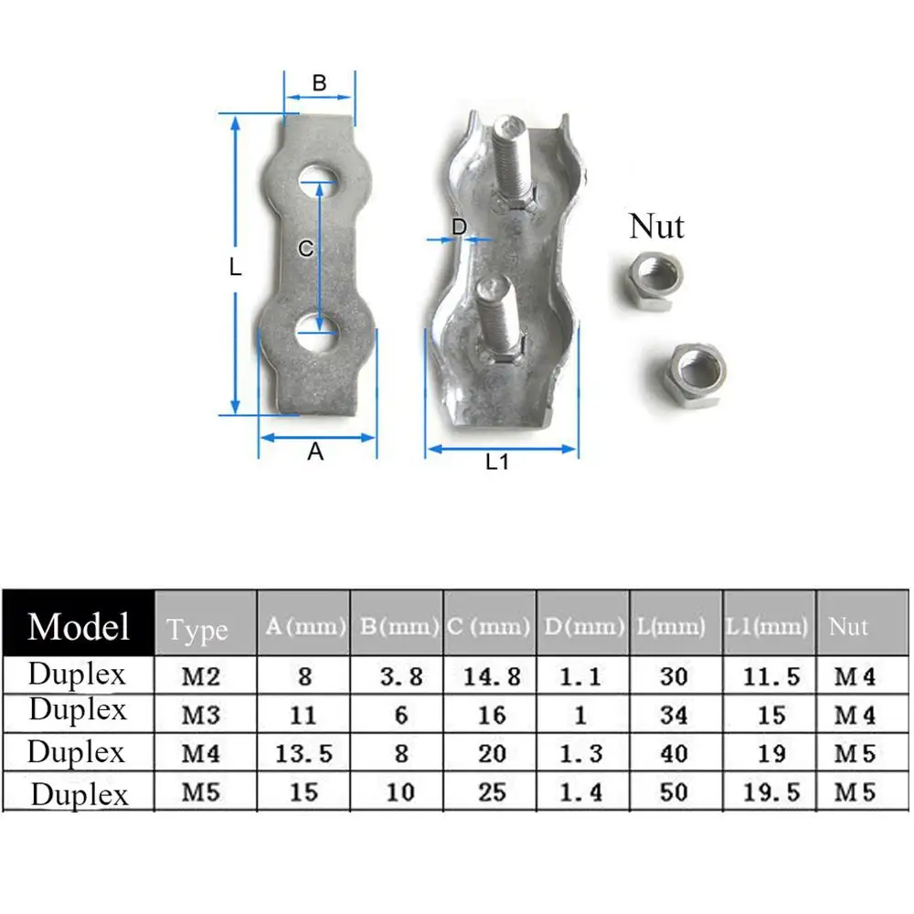 5Pcs M2-M5 Stainless Steel Simplex 1/2-Post Bolt Clip Wire Rope Cable Clamp Caliper Rope Simple Grip Thimbles Stainless Steel