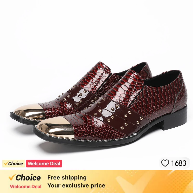 Men's Fashion Metal Pointed Toe Monk Strap Business Shoes Real Leather mid Heel Oxfords for Wedding Evening Dress