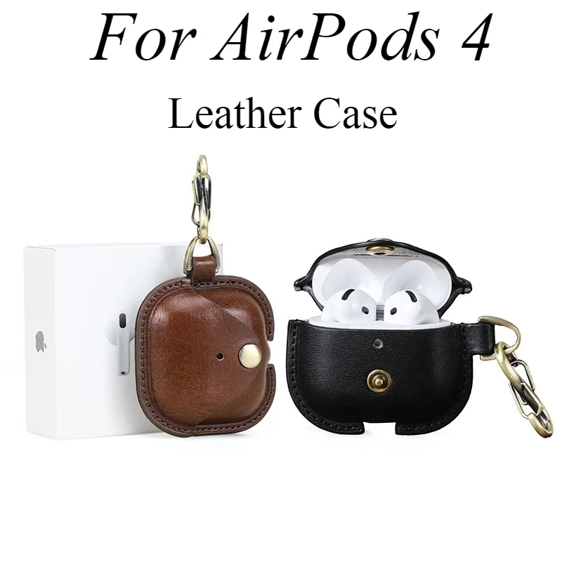 Cowhide Earphone Leather Case For AirPods 4 2024 4th Leather Headphone Cover Anti Drop Bluetooth Headphone Protective Cover