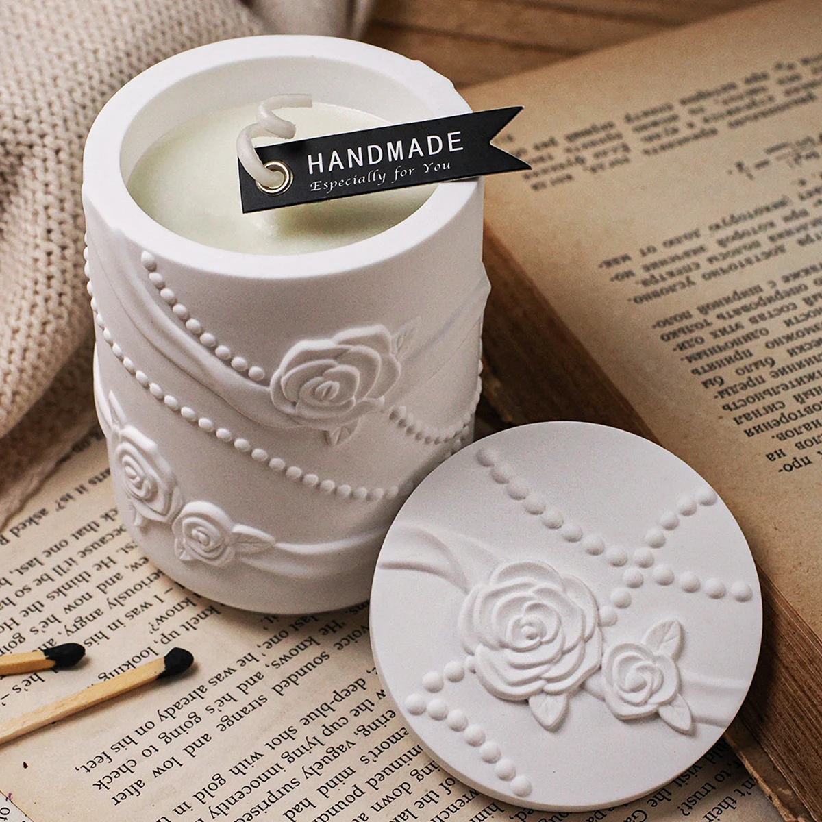 

Цилиндрическая бетонная банка для хранения, набор силиконовых форм, сделай сам, тисненая жемчужная лента, роза, ваза, контейнер для хранения ювелирных изделий, форма для рукоделия, подарок