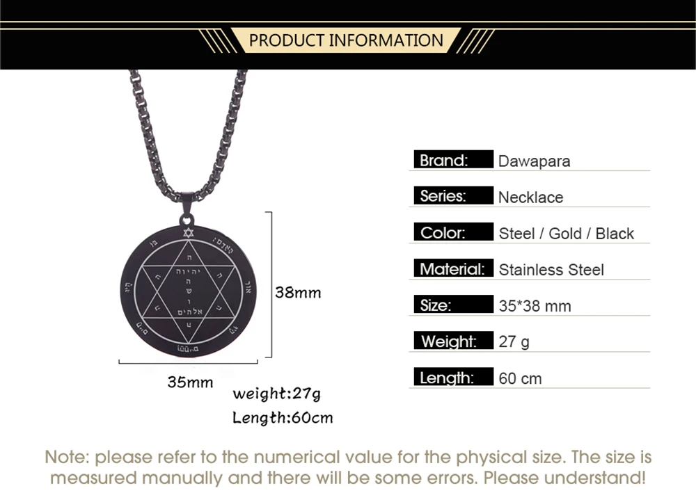 Dawapara Pentagramm von Saturn Jupiter Anhänger Halsketten Männer/Frauen Edelstahl Schmuck Schutz Amulett Schlüssel von Solomon Seal – Detail 4