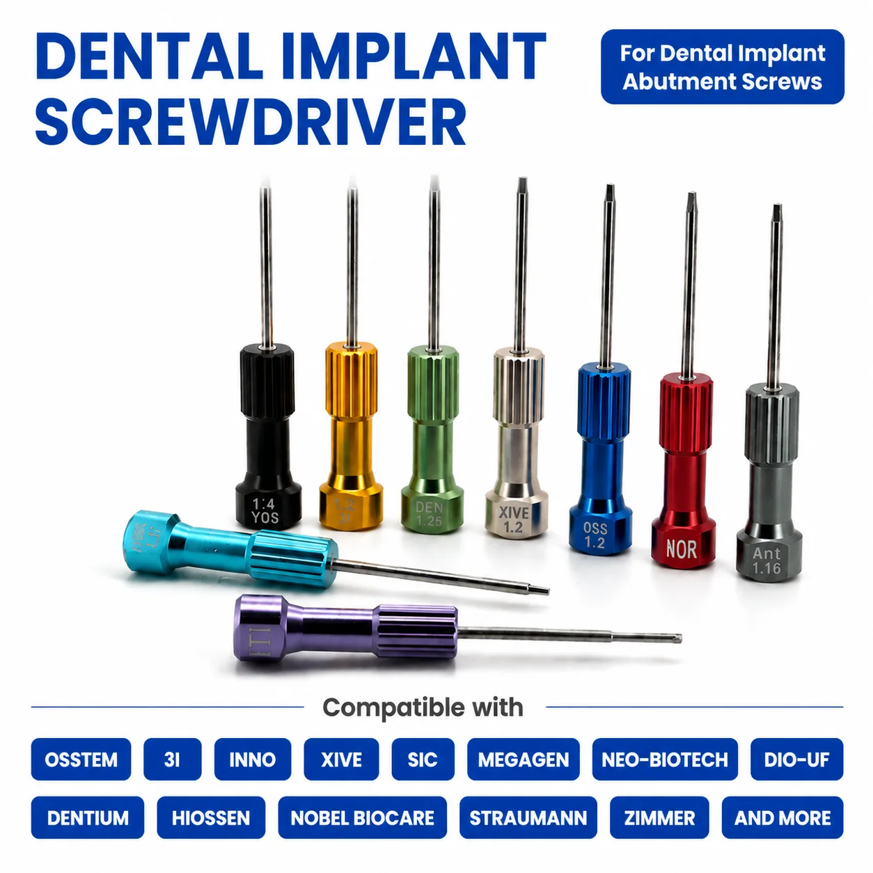 Dental Implant Micro Screwdriver Dental Lab Universal Screw Driver Compatible Osstem INNO XIVE SIC Megagen NEO DIO-UF Straumann