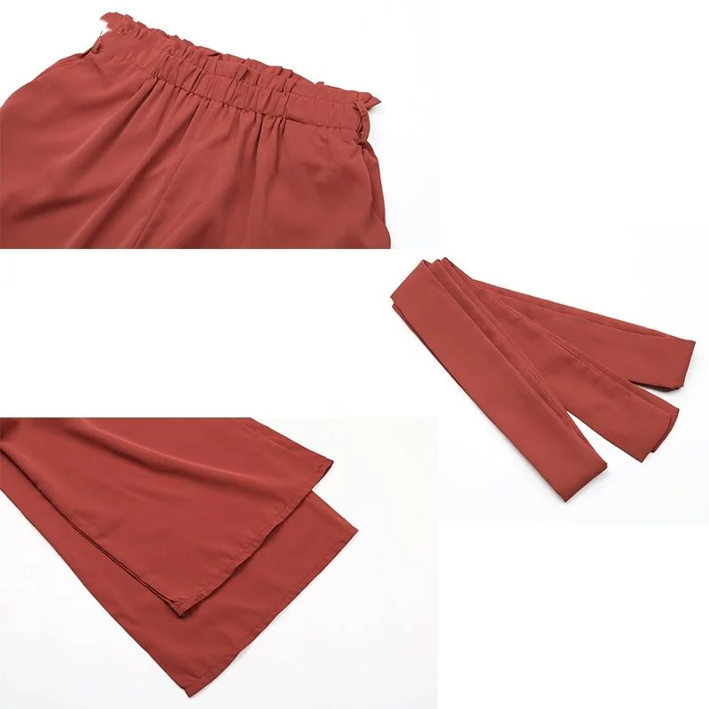 2023 Neuankömmling Damen weites Bein hoch taillierte kurze Hose mit Gürtel weibliche Mode elegante lose Flare Knöchel hose Capri hose