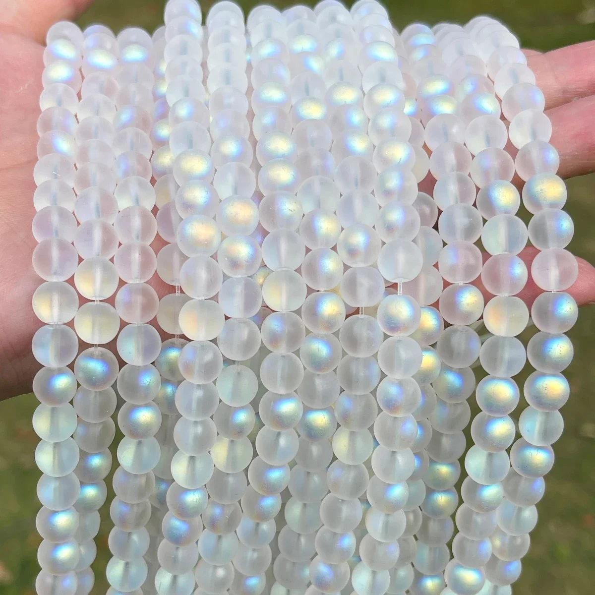 6 8 10mm Matte Aurora Crystal Glass Beads Round Frosted Aura Bead AB Shiny Moonstone For Jewelry Making Diy Necklace Bracelet
