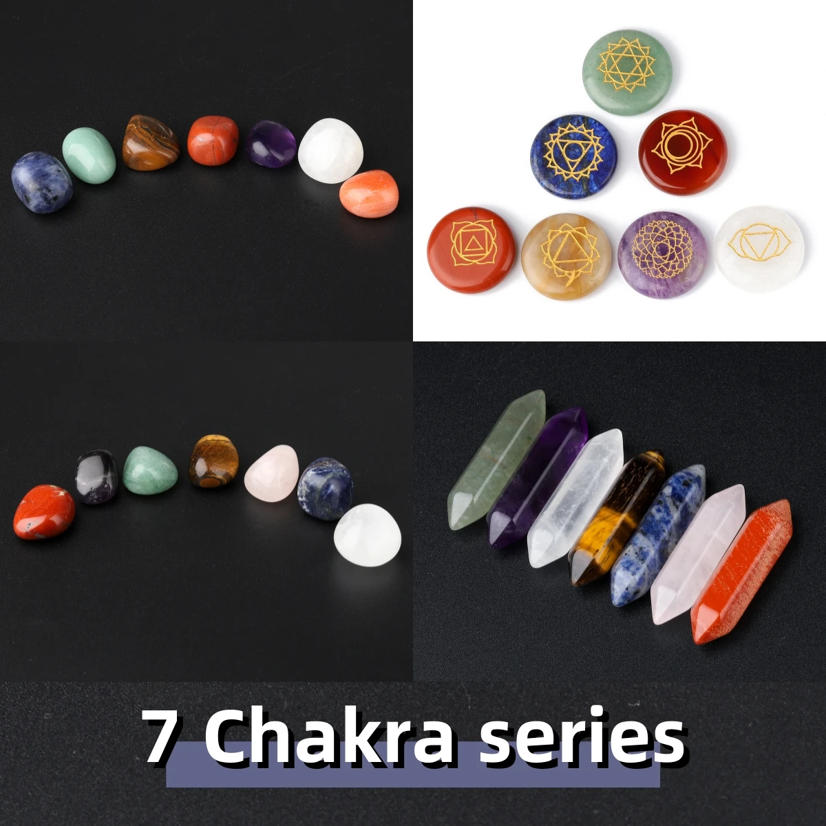 Natural 7 Chakra Series Stone Beads Rose Quartz Amethyst Agate Beads with Velvet Bag for DIY Jewelry Making Necklace Bracelet