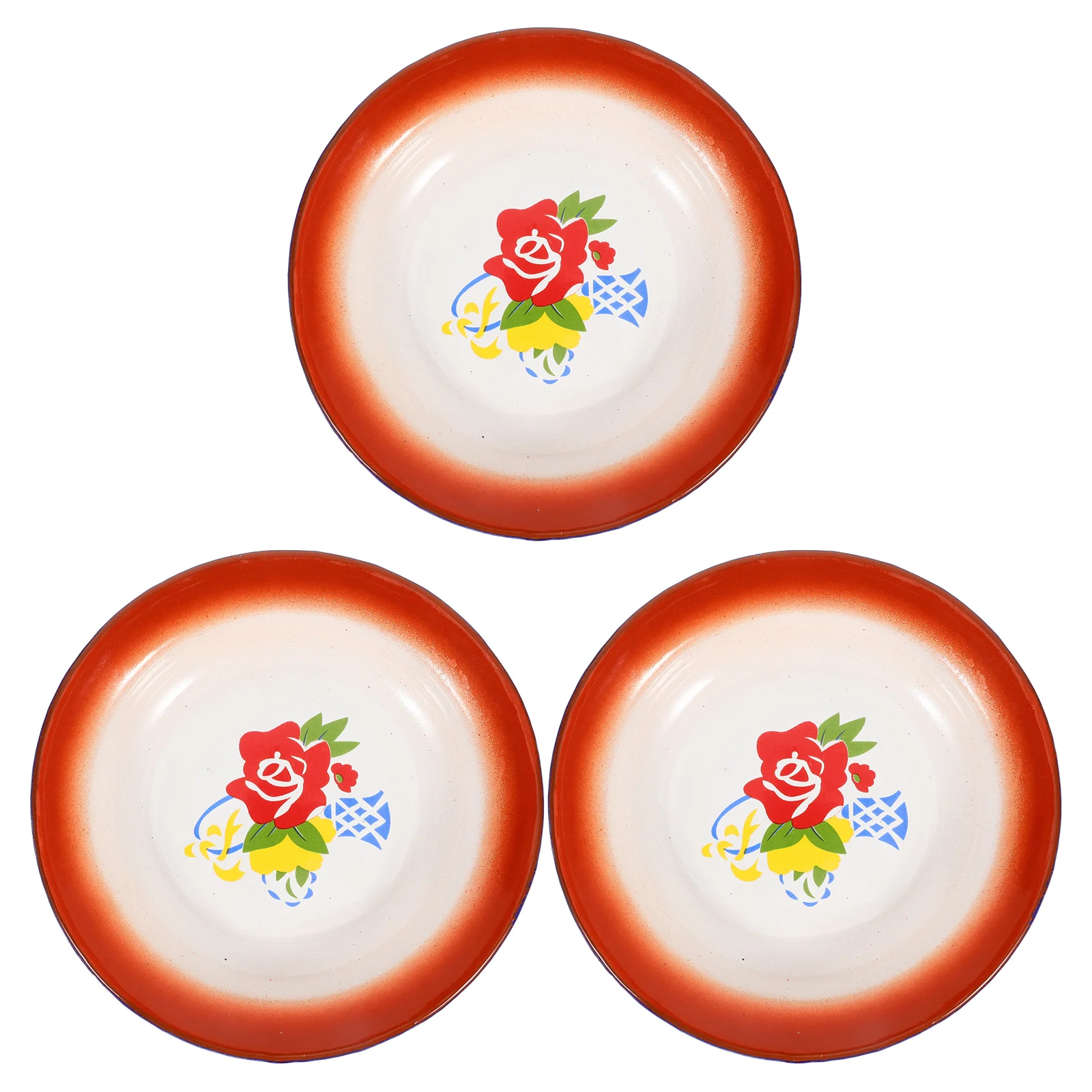 

3pcs Vintage Enamel Plate Red Flower Pattern Chinese Style Tableware For Fruit Dessert Serving Dish Enamelware Food Container