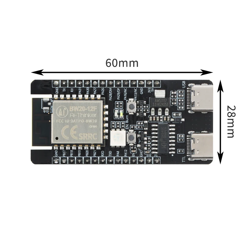 BW20-12F Module Development Board with Built-in RTL8711 Dual-Band Wi-Fi/BLE SoC Chip, Supports HT20/HT40 Modes
