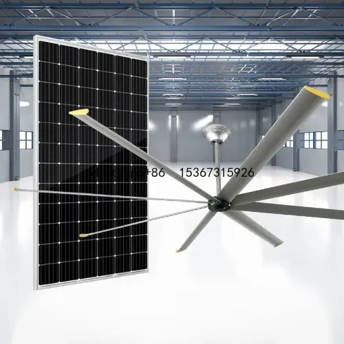 440W Day and Night Use 3meters Solar Panel Power Industrial HVLS Ceiling Cooling Air Cooler Fan