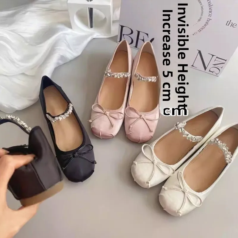 

Балетки LuyoHua в сказочном стиле с узлом и стразами, на одном ремешке, французский стиль, с круглым носком, увеличивающие рост, женские