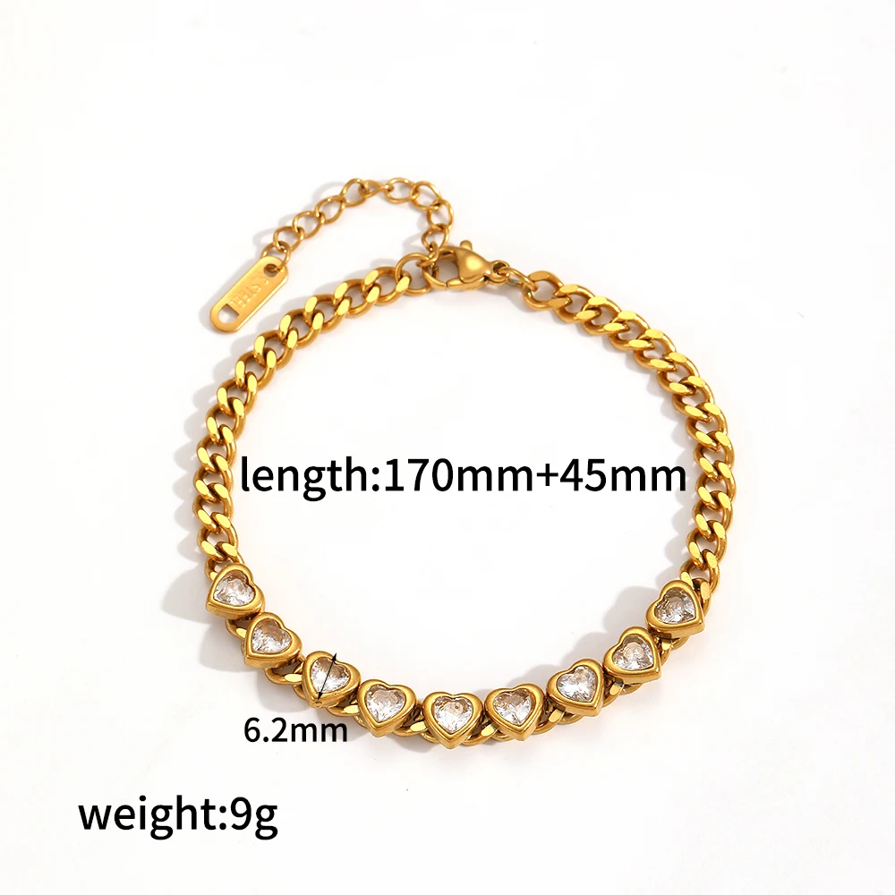 Zierliches Armband aus Edelstahl mit glänzendem Zirkon, 18K vergoldet, wasserdichter Schmuck, Geschenk für Frauen – Detail 10