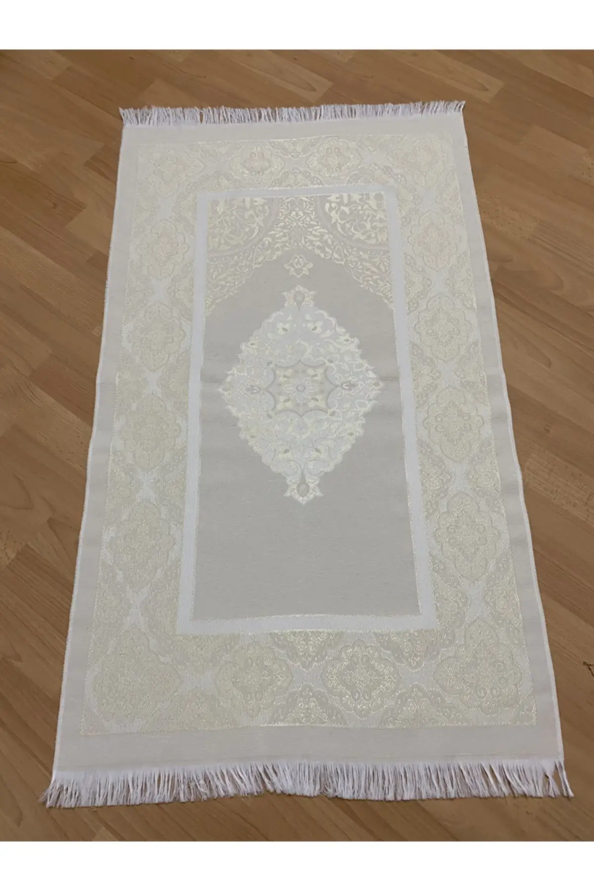 Dovi cream Kabe patterned prayer Rug set, prayer Rug, pearl rosary gift Meditation Rug