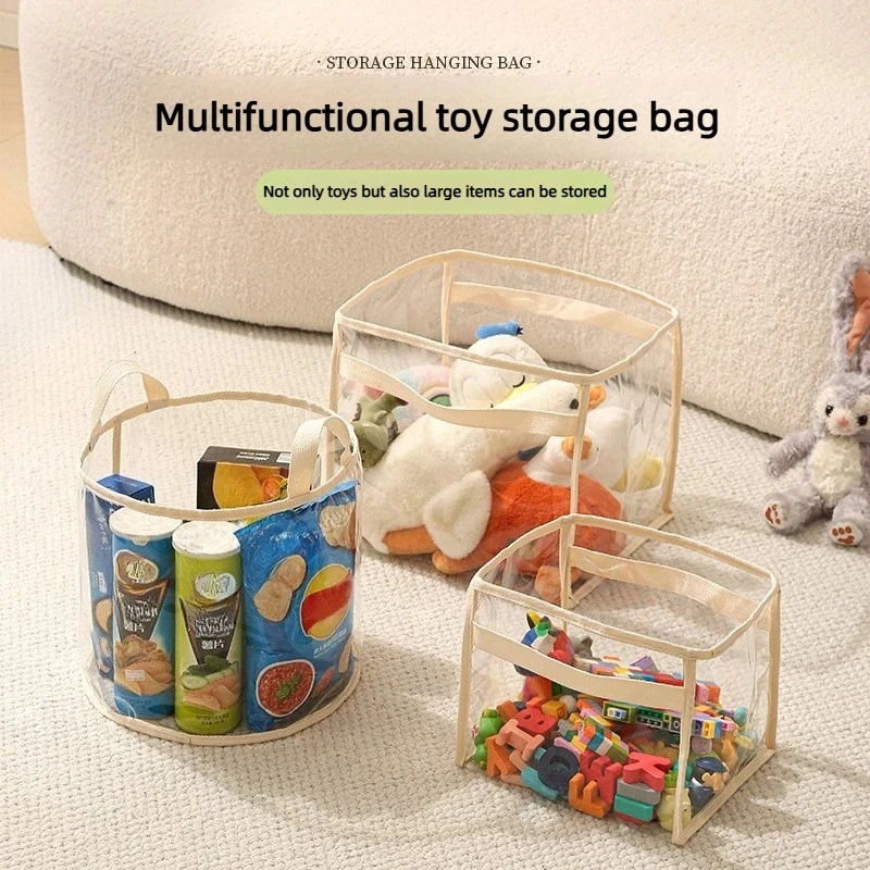 Transparent PVC Toy Storage Bag with Handle - Large-Capacity Organizer for Kids Toys, Books,Building Blocks & Sundries, Home Use
