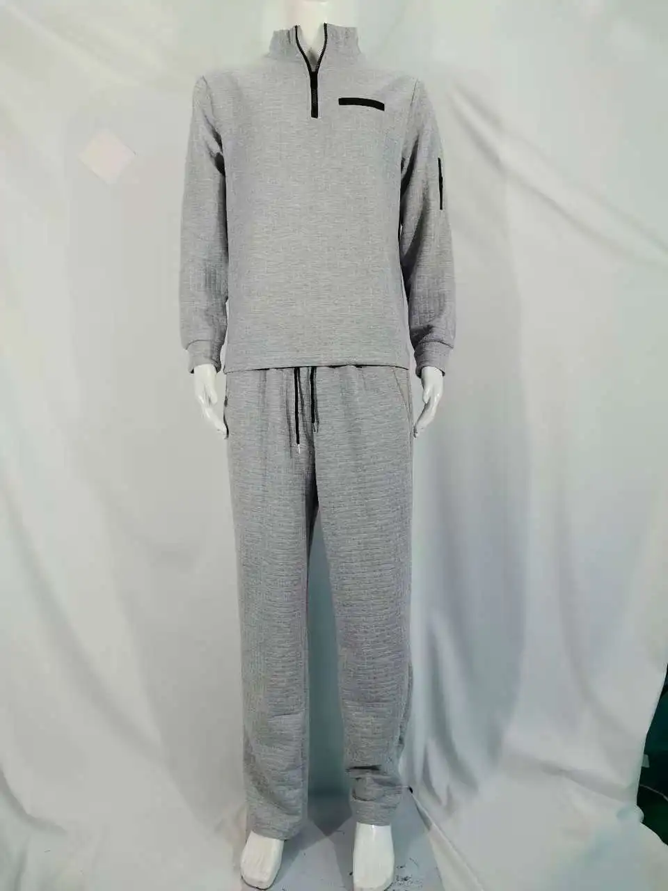 Nieuw geheel wit herenpak in effen kleur met geruit patroon, casual lange mouwen, opstaande kraag, tailleband met trekkoord