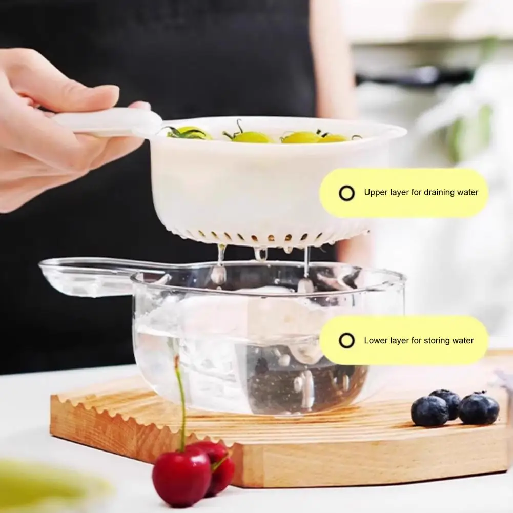 Fruit Washing Bowl Wear-resistant Colander Drain Basket with Ergonomic Handles Thickened Double-layer Kitchen Strainer Bowl