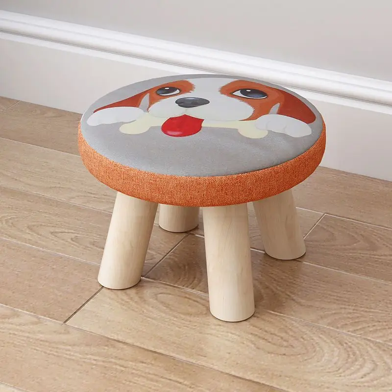 Small Stool Household Shoe Changing Stools Round Stools Cute Sofa Stool Coffee Table Chair Soft Seat Bench Ottomans Solid Wood