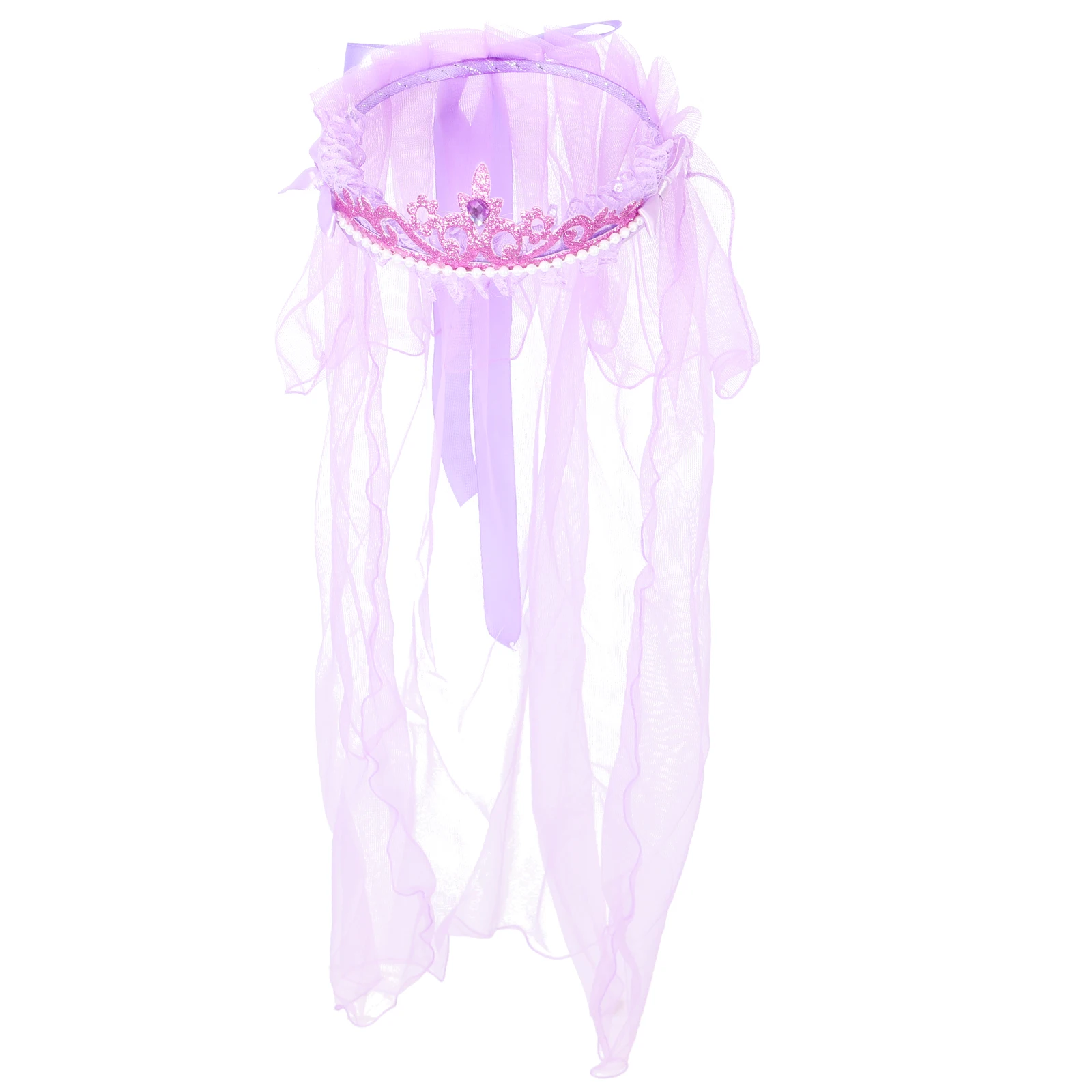 

Floral Hair Wreath Veil White Wedding Crown Headdress Princess Tiara Lace Veil Purple Child Party Dress Accessories