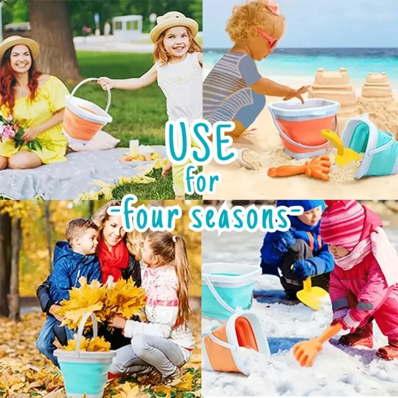 11PCS Beach Toy Set Folding Bucket Creative Sand Shovel Fun Animal Molds for Parent-Child Outdoor Beach Play in Summer