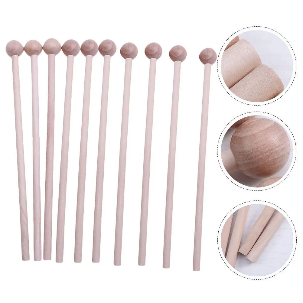 10Pcs Wooden Drumsticks Percussion Mallets Hardwood Ball End Long Handle for Xylophones Woodblocks Rhythm Training