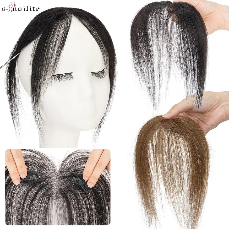 

S-noilite, 1 шт., челка из натуральных волос, натуральные волосы, бахрома, боковые дужки, наращивание волос, 10 г, черный парик с челкой и 4 зажимами