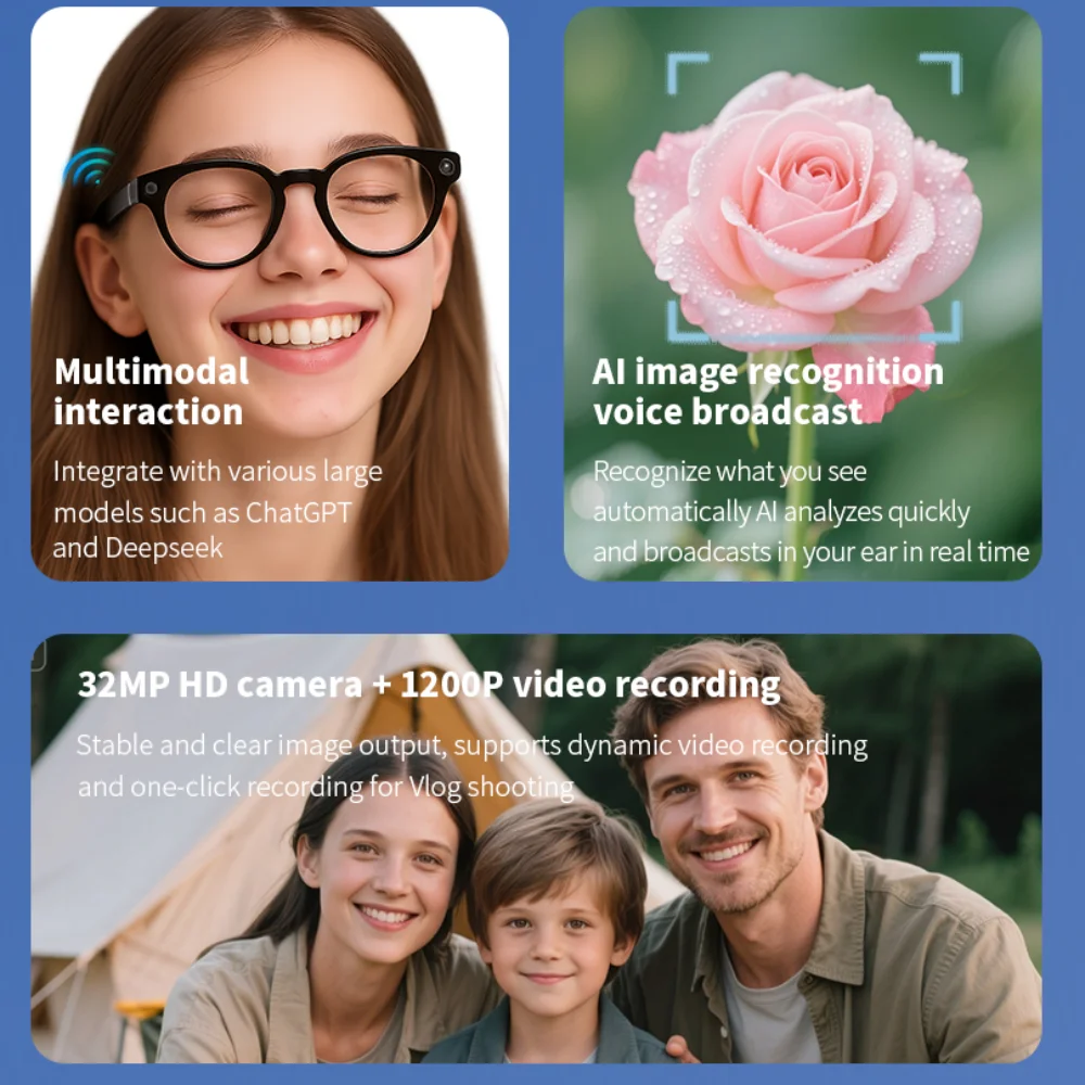 V03-T6 AI النظارات الذكية 32MP HD كاميرا صغيرة 1200P تسجيل الفيديو النظارات الشمسية AI Intelligeng مكتب مساعد سماعة لاسلكية BT #1