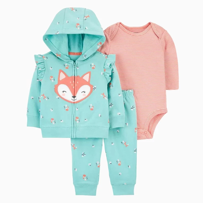 IYEAL Brand Baby Boy Girl Clothes Set Cotton Long Sleeve Hooded Jacket +Bodysuit+Pants Newborn Clothing Unisex New Born Costume