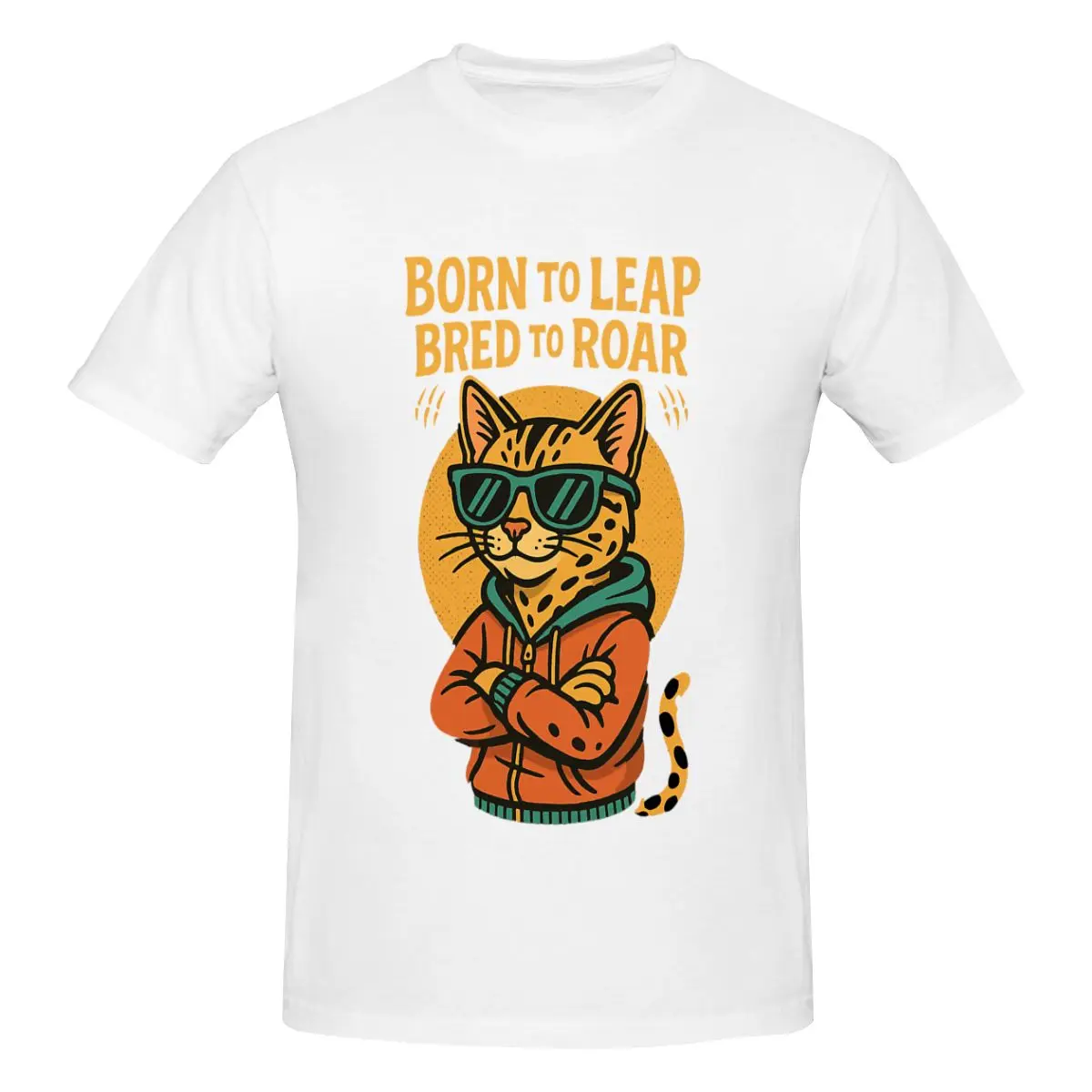 Забавный подарок для любителей бенгальских кошек Born To Leap Bred To Roar, стильная идея подарка, мужская базовая футболка с коротким рукавом