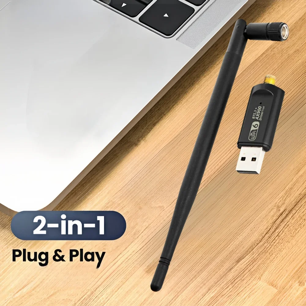 900Mbps واي فاي USB محول 2 في 1 بلوتوث 5.3 Wifi6 بطاقة الشبكة 2.4G/5Ghz 5dbi هوائي USB دونغل استقبال سائق مجاني للكمبيوتر