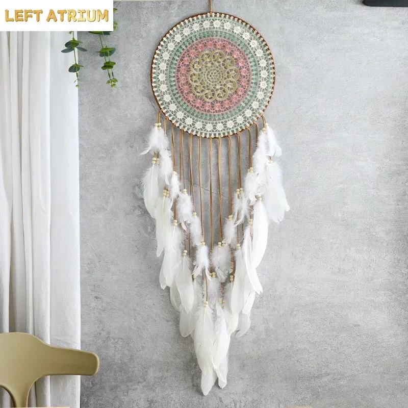 Colorful Woven Round Dreamcatcher Home Decor Bedroom Hanging Decoration Feather Tassel Handicraft Article
