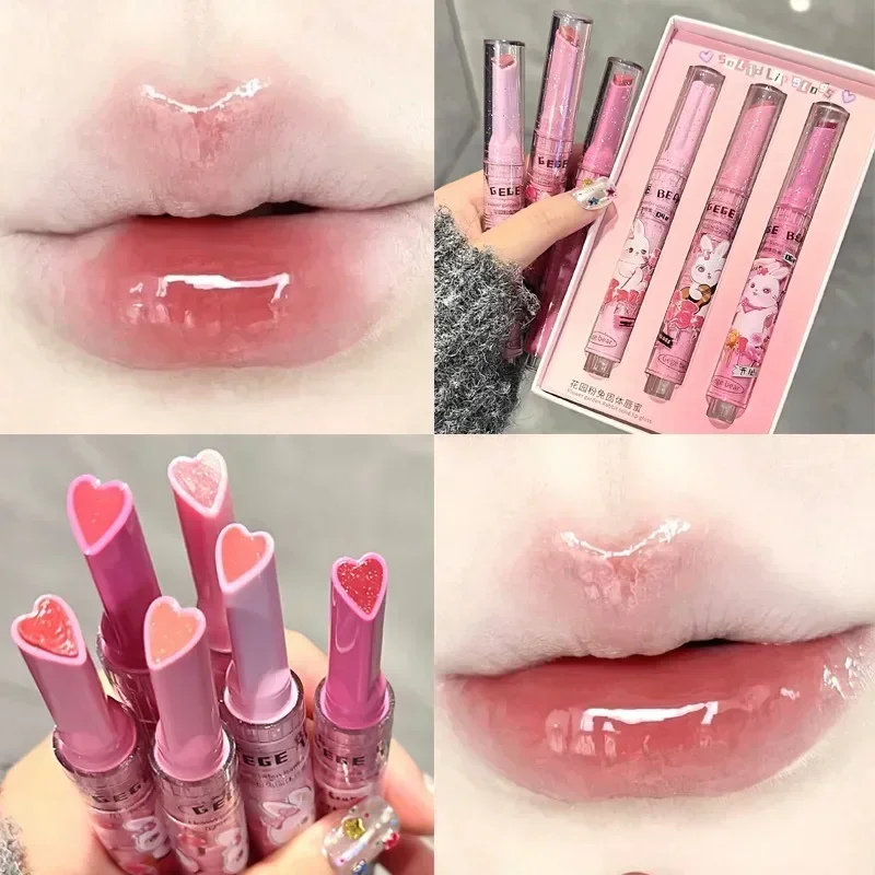 Water Light Mirror Lipstick Pen Glitter Lip Tint Long Lasting Moisturising Love Heart Shape Solid Lip Gloss Lip Makeup Cosmetics