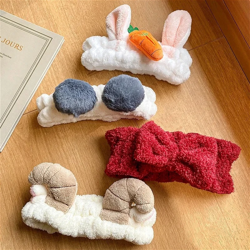 

Women & Girls Coral Fleece Elastic Hair Band - Soft Bow Headband Anti-Slip for Washing Face & Makeup Sweet Cute Hair Accessories