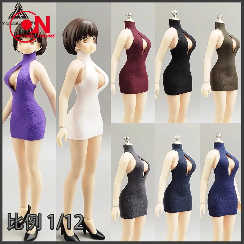 1/12 peito aberto gola alta saia curta roupas acessório modelo caber 6 ''bjd shf tbl soldado feminino figura de ação corpo bonecas