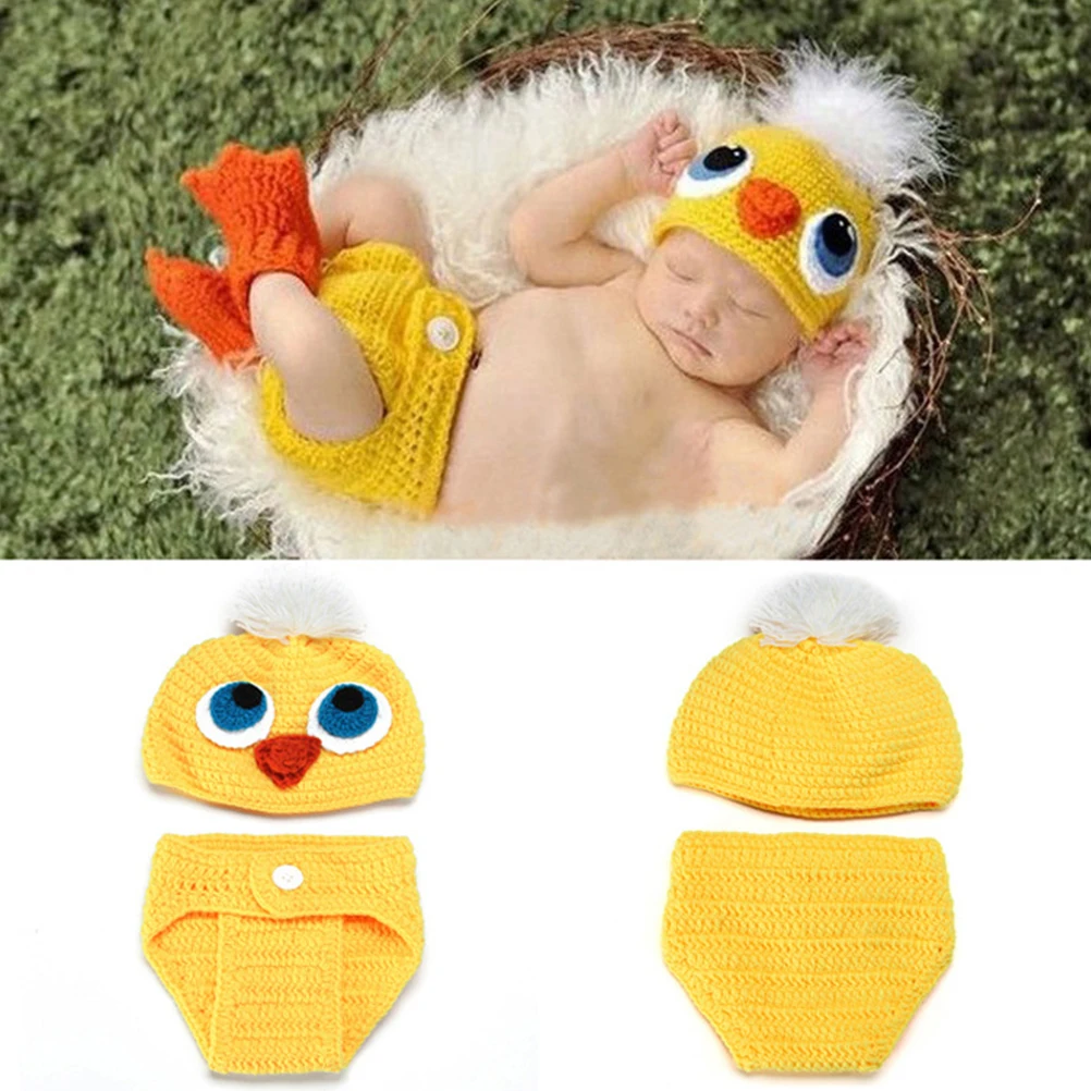 

Baby Photo Props Costume Photography Knitted Outfits Newborn Little Yellow Duck